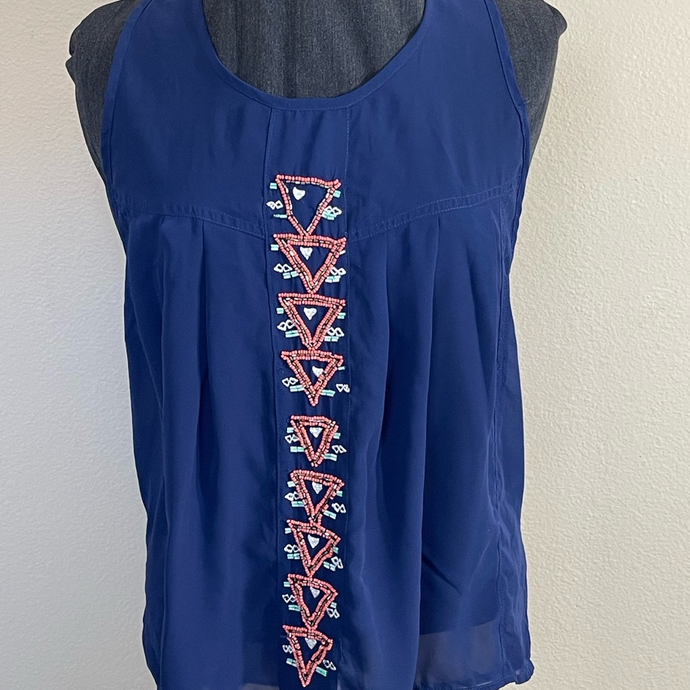 Women’s sheer Sleeveless Top with Embroidered Detail and racerback medium